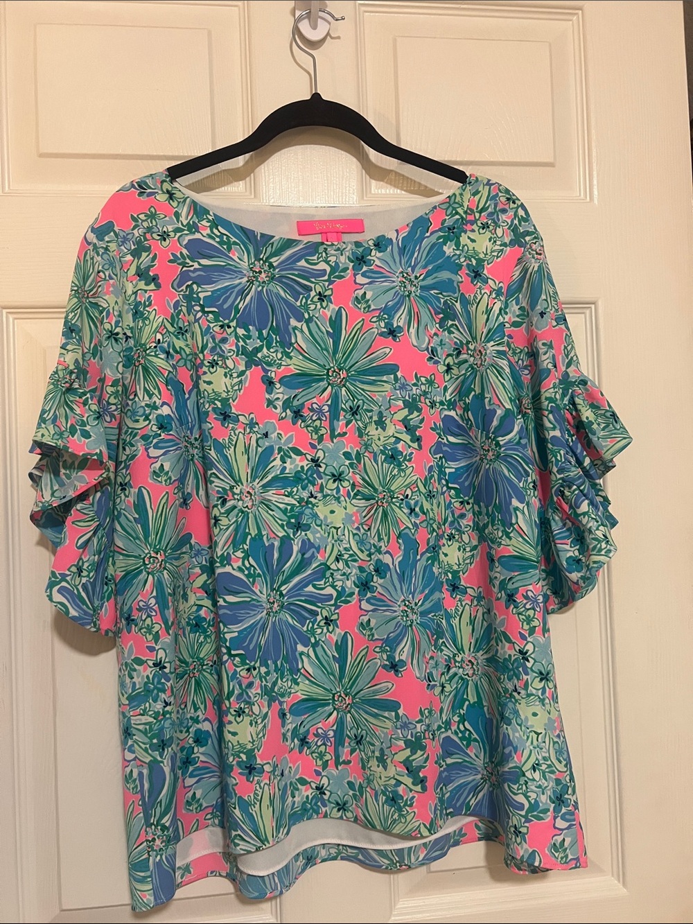 Lilly Pulitzer Pink Floral Ruffle Sleeve Top